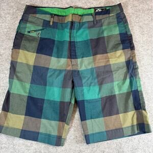 Y2K Fox Racing Deluxe Bermuda Shorts Mens Size 33 Green Blue Plaid Rider Biker